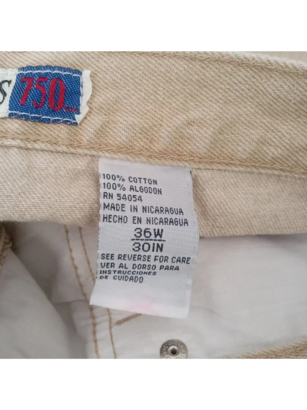 Vintage Bugle Boy 750 Pants Jeans Mens Size 36 Cotton Tan Baggy 5 Pocket 36x30